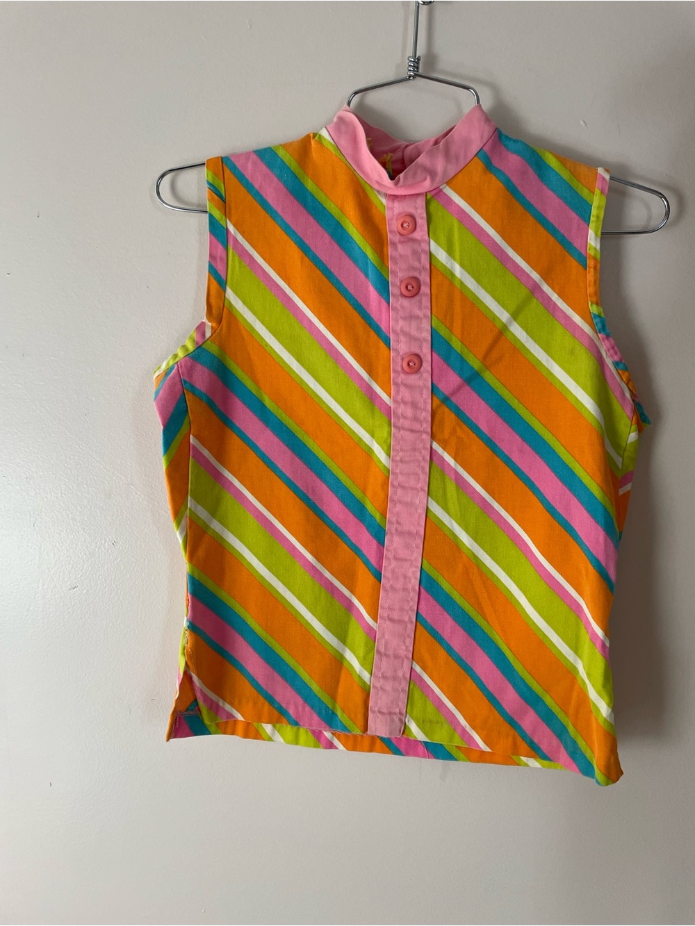Candy Stripe Cotton Crop Top 1960s Vintage Size Small